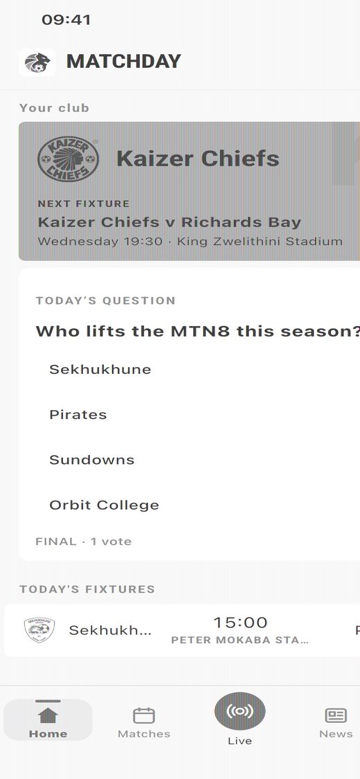 The club page in PSL Matchday